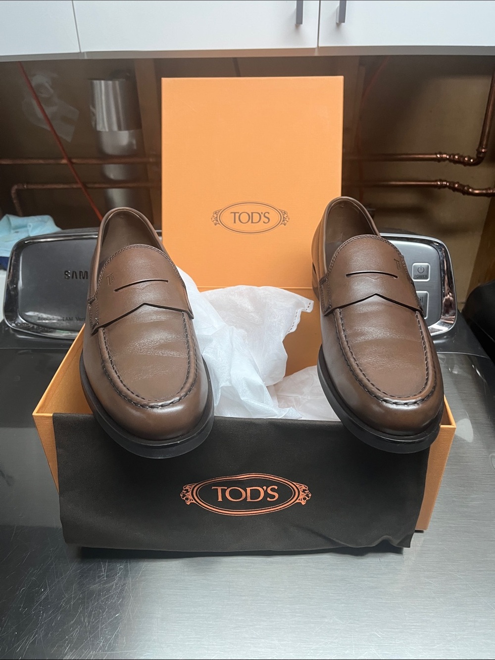 Tod's Brown Leather Penny Loafers brand new